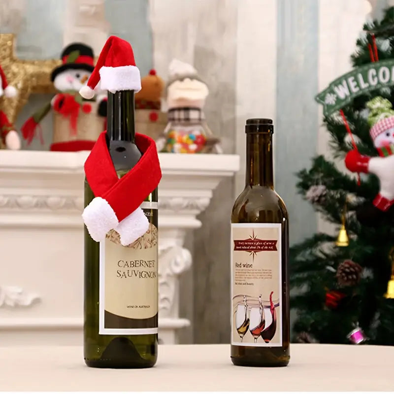  2-Piece Christmas Hat Wine Bottle Decoration Set