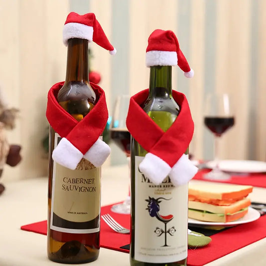  2-Piece Christmas Hat Wine Bottle Decoration Set