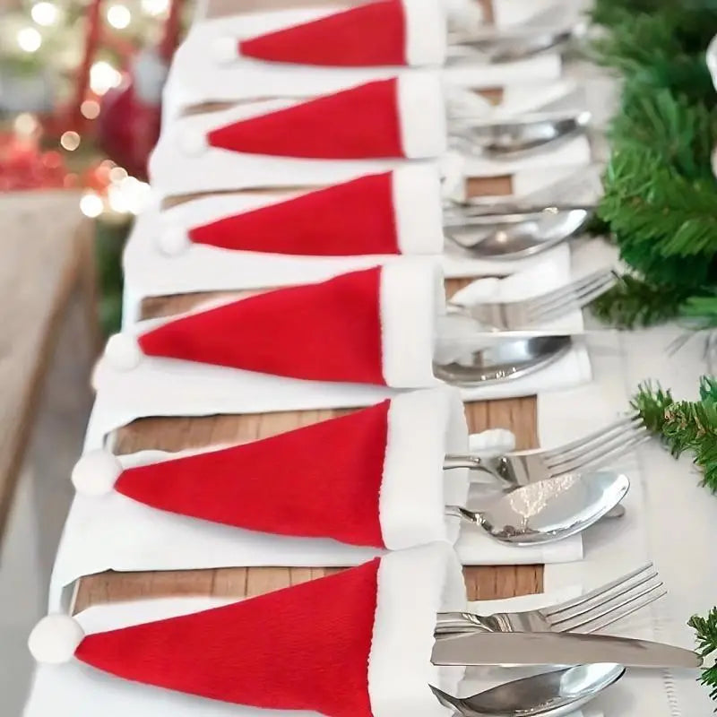 Mini Christmas Hats – 10-Piece Set for Festive Cutlery Decoration