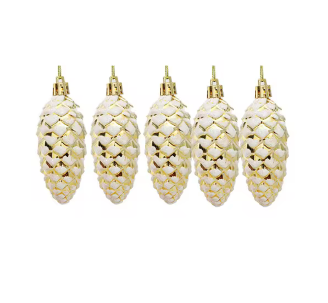 5-Piece Set of Pinecones – Gold, Silver, and Red