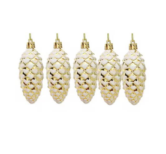 5-Piece Set of Pinecones – Gold, Silver, and Red