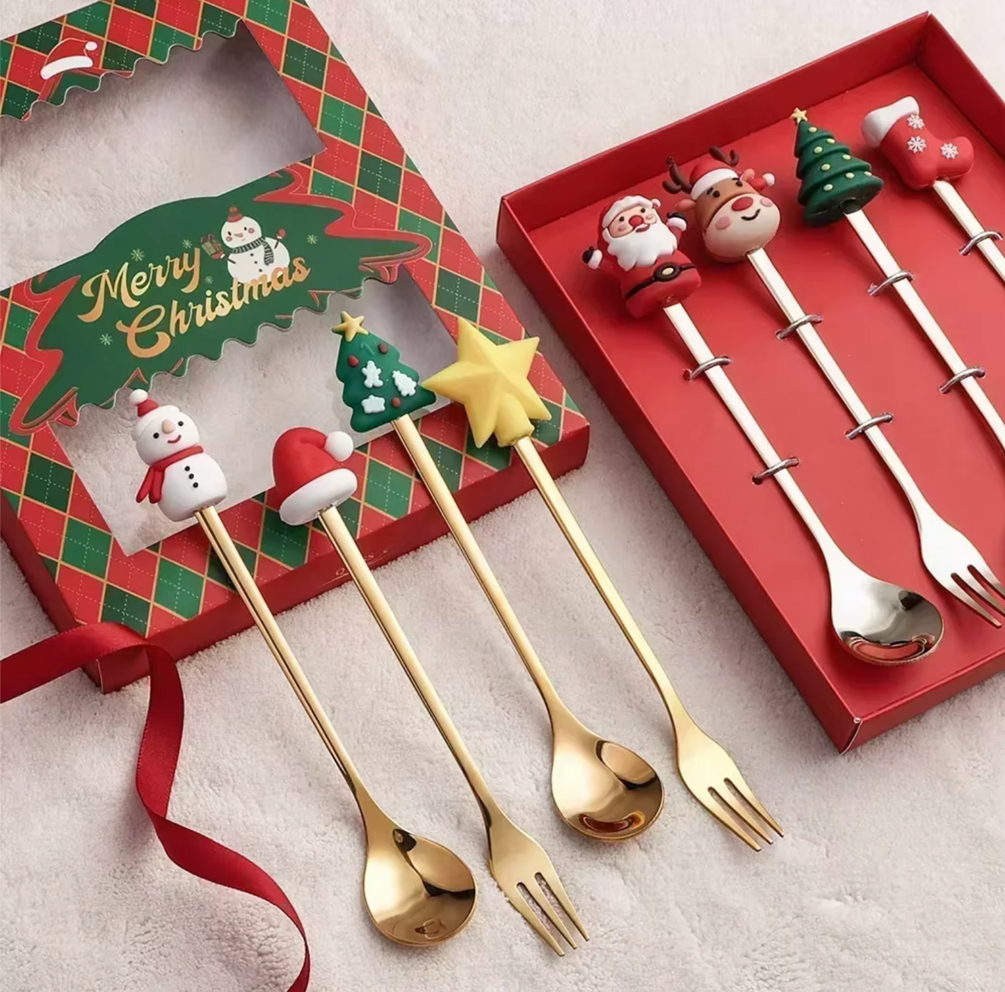 Christmas-Themed Cutlery Set – 4-Piece or 6-Piece Set