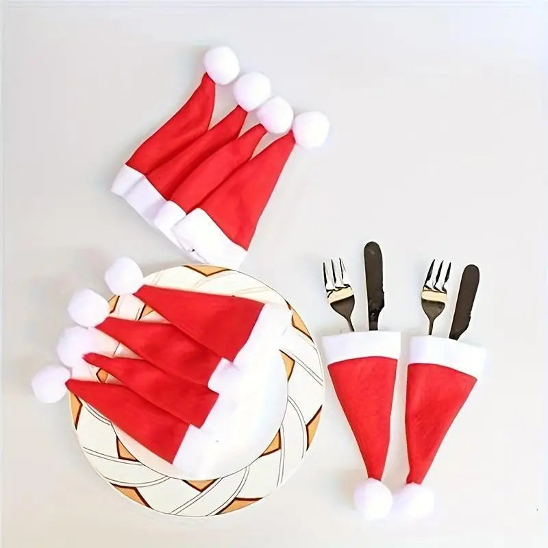 Mini Christmas Hats – 10-Piece Set for Festive Cutlery Decoration